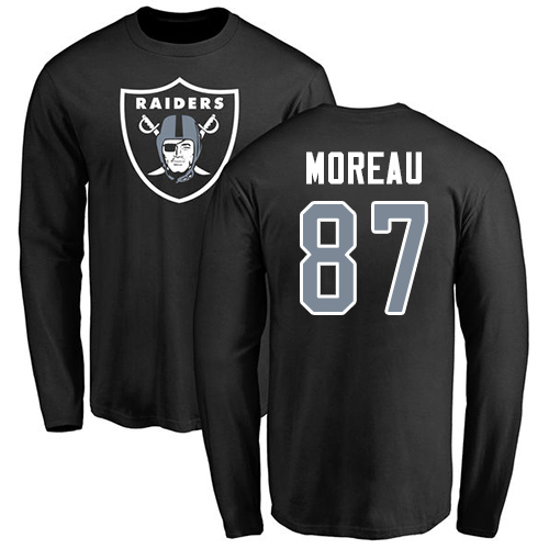 Men Oakland Raiders Olive Foster Moreau Name and Number Logo NFL Football #87 Long Sleeve T Shirt